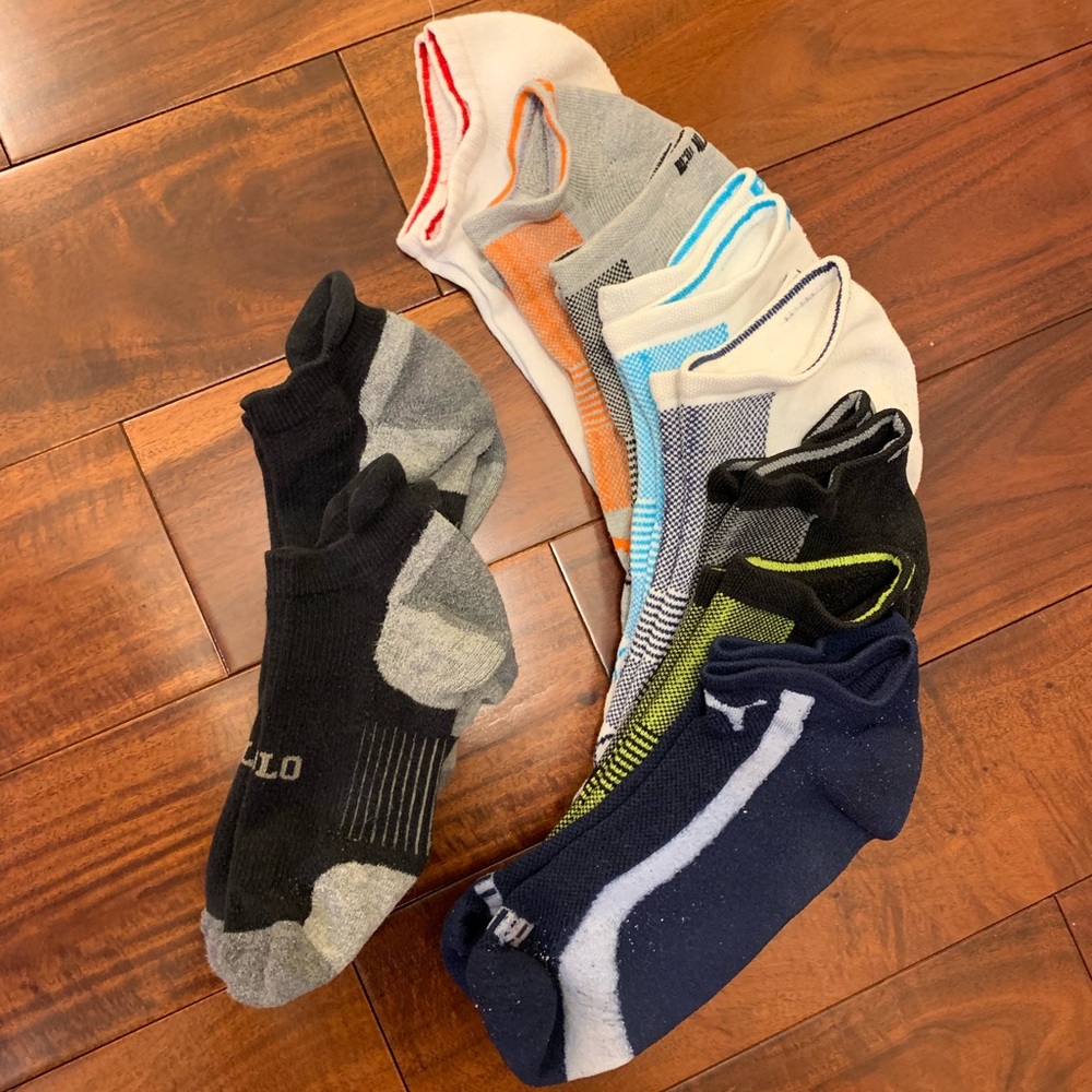 10 pairs assorted low-cut Polo, and Puma socks.